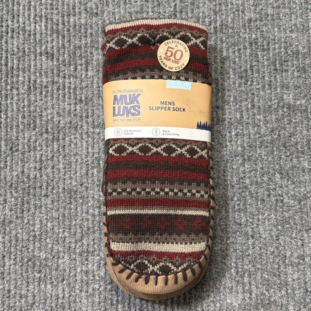 MUK LUKS Mens Slipper Socks L/XL Shoe Size 11/13 Non-Slip Warm Comfortable NEW